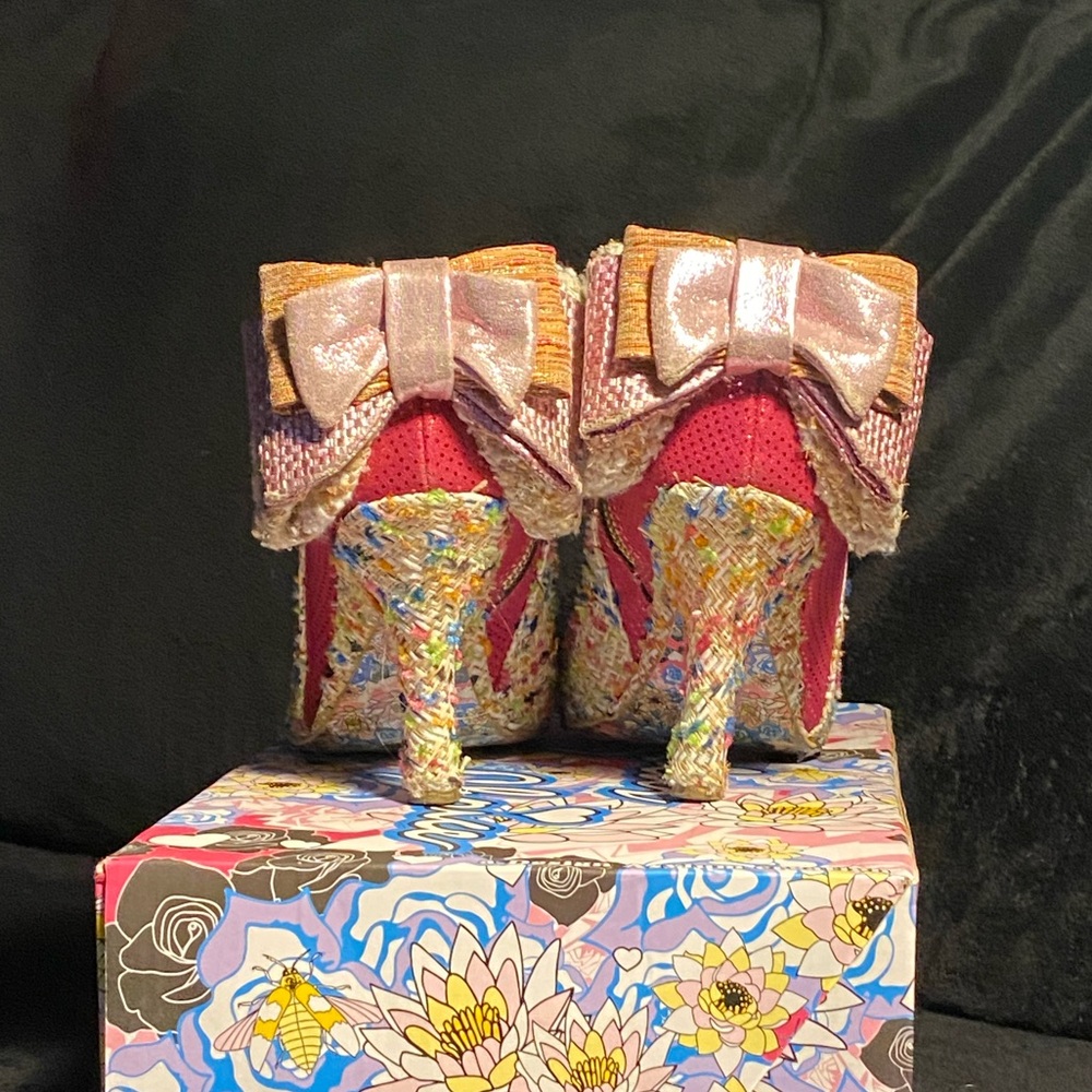 Irregular Choice”Baby Beauty”pink/multi tweed booties,back bow, original box,7.5 - Picture 6 of 11